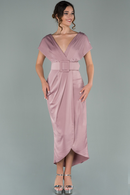 Robe de Cérémonie Courte Satin Couleur Rose ABK1107