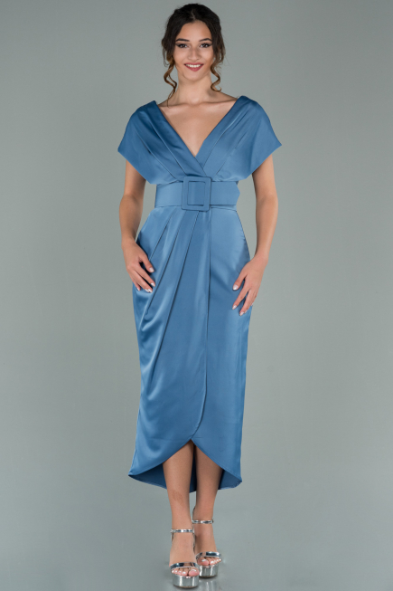 Robe de Cérémonie Courte Satin Indigo ABK1107