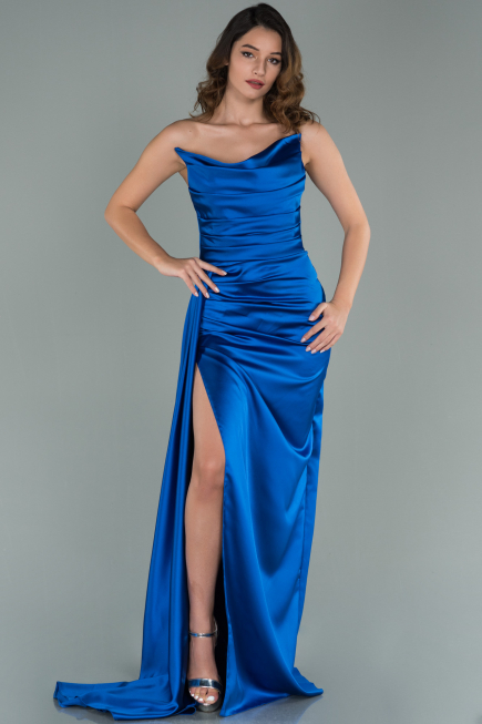 Robe De Soirée Longue Bleu Saxe ABU023