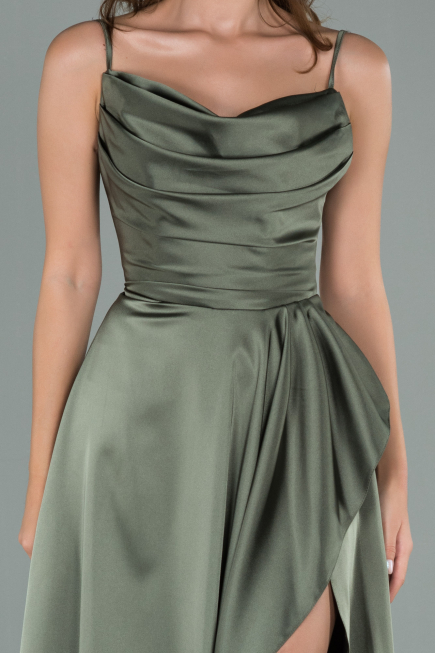 Robe de Soirée Longue Satin Kaki ABU1843