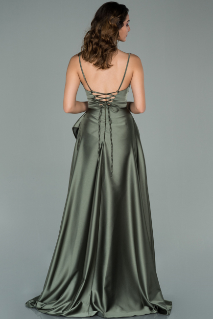 Robe de Soirée Longue Satin Kaki ABU1843