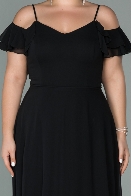 Robe Grande Taille Longue Mousseline Noir ABU1892