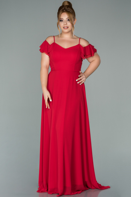 Robe Grande Taille Longue Mousseline Rouge ABU1892