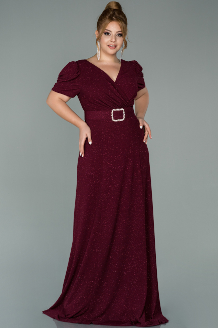 Robe Grande Taille Longue Rouge Bordeaux ABU1904