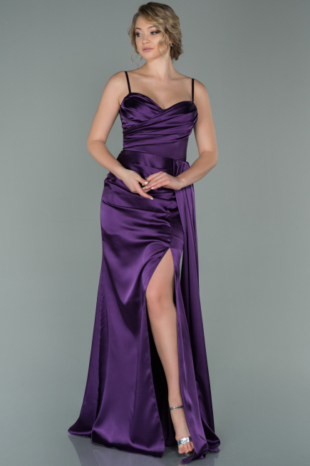 Robe Queue De Poisson Satin Longue Violet ABU1894