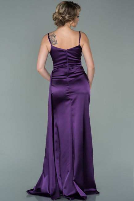 Robe Queue De Poisson Satin Longue Violet ABU1894