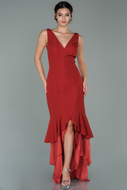Robe Queue De Poisson Devant Court Dos Long Rouge ABO036