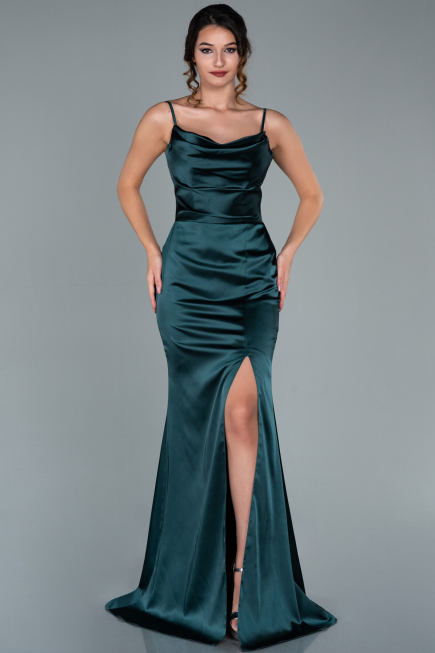 Robe de Soirée Longue Satin Émeraude ABU1938