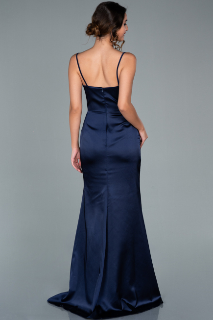Robe de Soirée Longue Satin Bleu Marine ABU1938