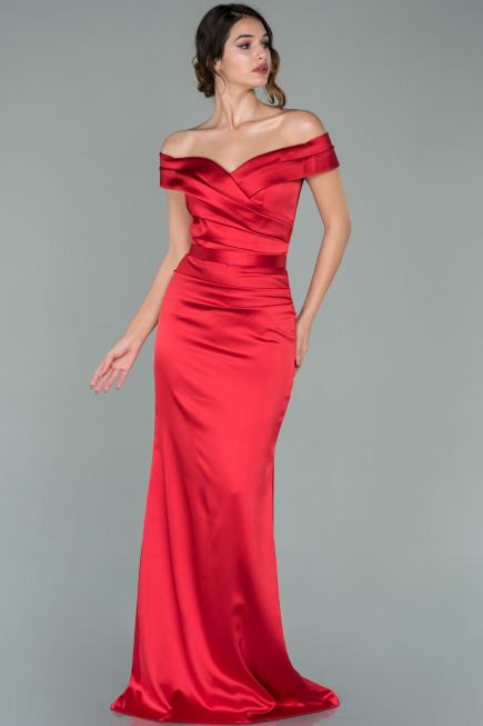 Robe de Soirée Longue Satin Rouge ABU1943