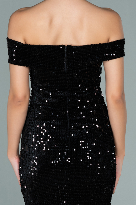Robe de Cérémonie Courte Velours à Paillettes Noir ABK1130