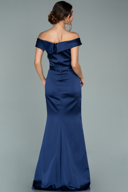 Robe de Soirée Longue Satin Bleu Marine ABU1943