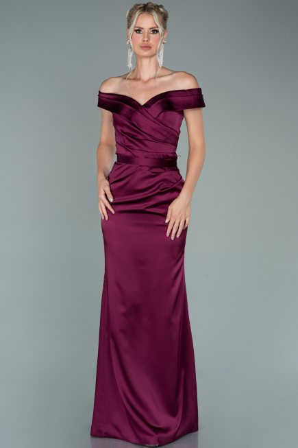 Robe de Soirée Longue Satin Prune ABU1943
