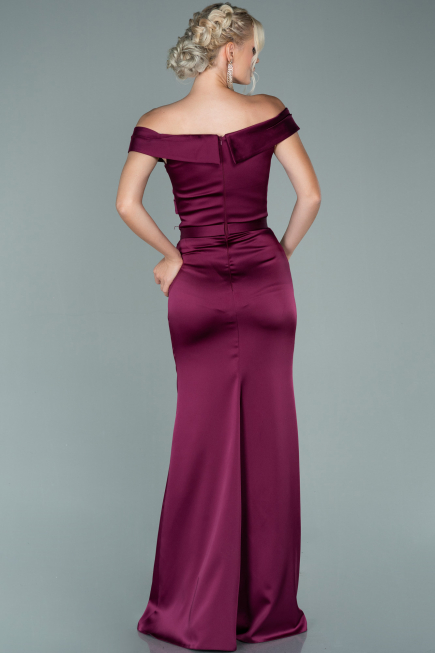 Robe de Soirée Longue Satin Prune ABU1943