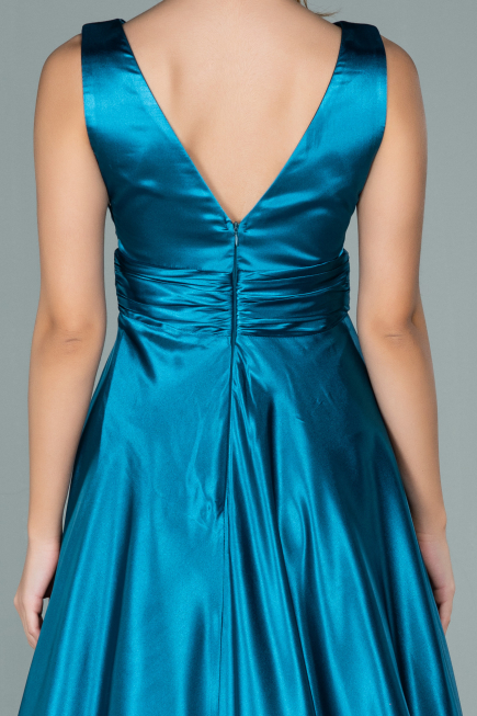 Robe De Soirée Satin Longue Bleu Pétrole ABU1737