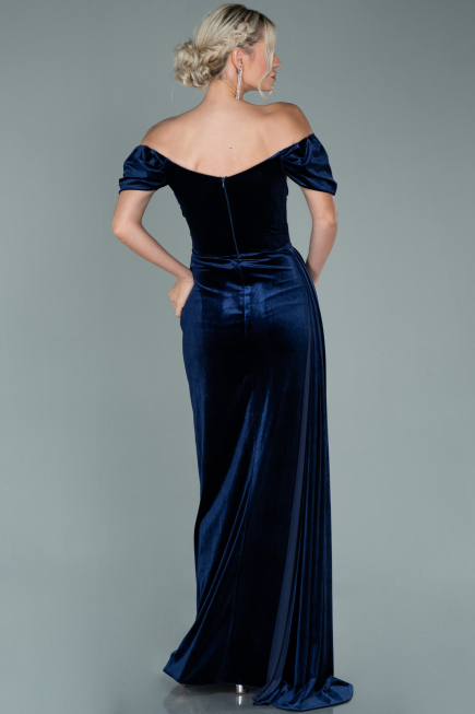 Robe de Soirée Longue Velours Bleu Marine ABU1990