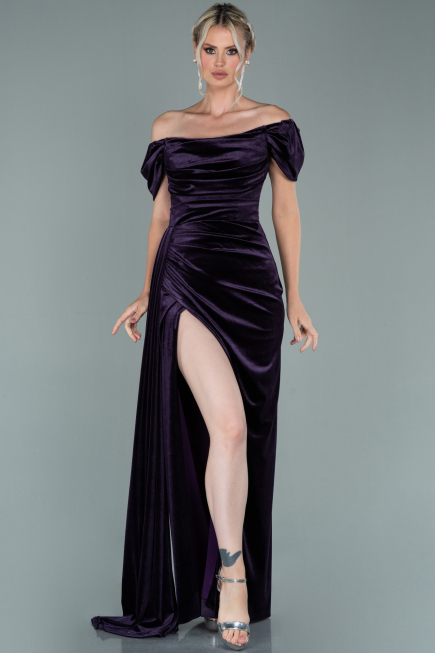 Robe de Soirée Longue Velours Violet ABU1990