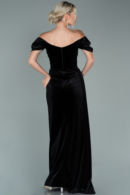 Robe de Soirée Longue Velours Noir ABU1990