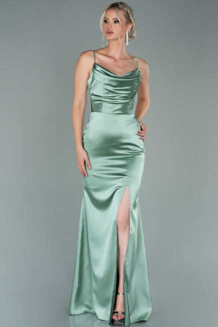 Robe De Soirée Satin Longue Turquoise ABU1938