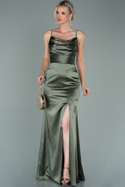 Robe De Soirée Satin Longue Kaki ABU1938