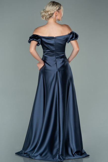 Robe De Soirée Satin Longue Anthracite ABU1840