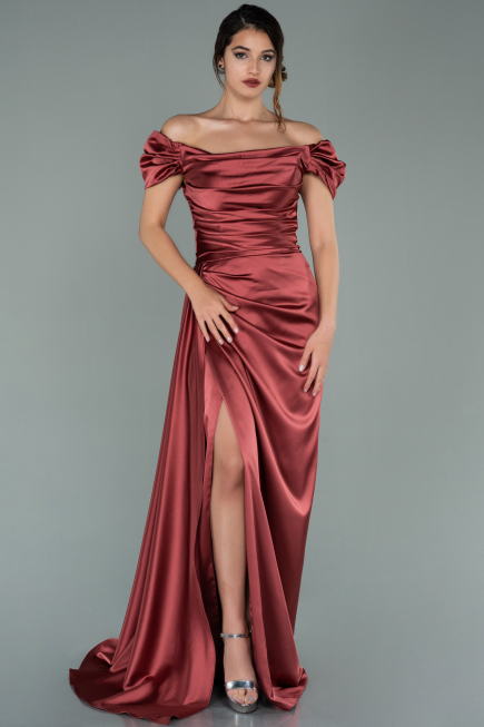 Robe De Fiançaille Satin Longue Bleu Marine ABU1606