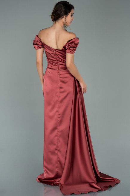 Robe De Fiançaille Satin Longue Bleu Marine ABU1606