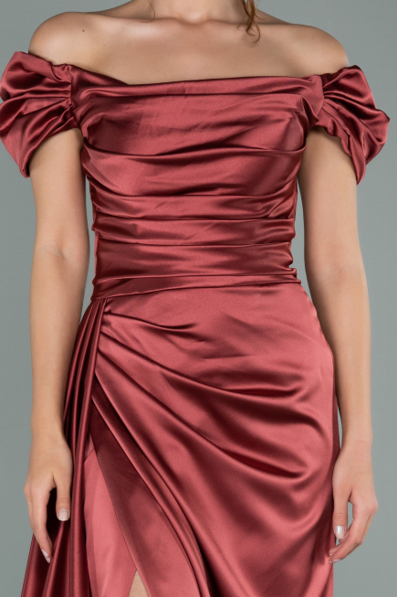 Robe De Fiançaille Satin Longue Bleu Marine ABU1606
