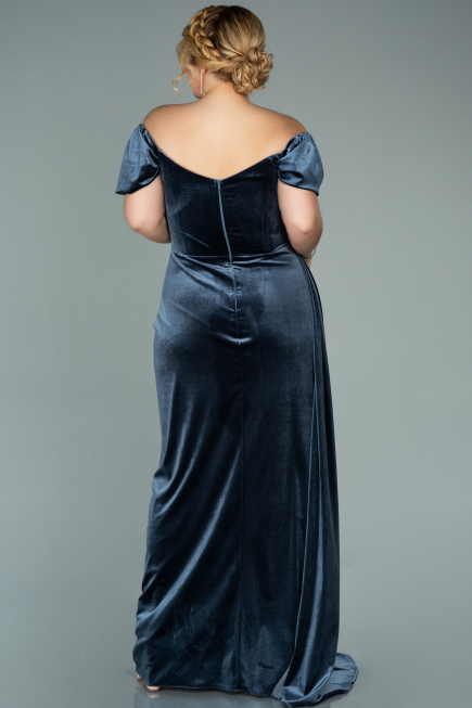 Robe Grande Taille Longue Velours Anthracite ABU1991
