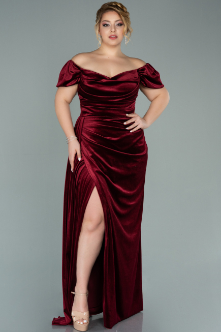 Robe Grande Taille Longue Velours Rouge Bordeaux ABU1991