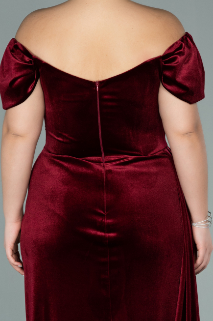 Robe Grande Taille Longue Velours Rouge Bordeaux ABU1991