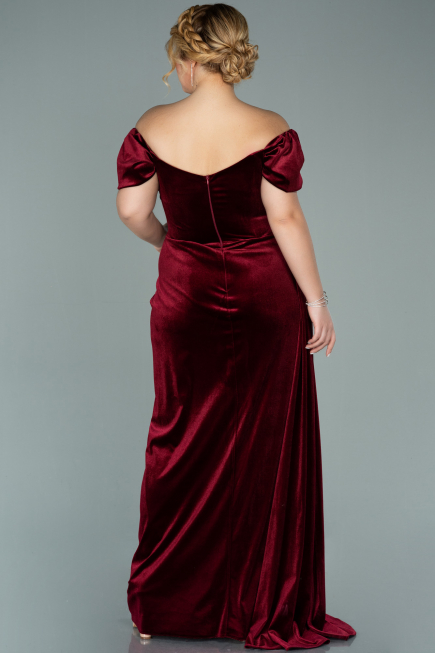 Robe Grande Taille Longue Velours Rouge Bordeaux ABU1991
