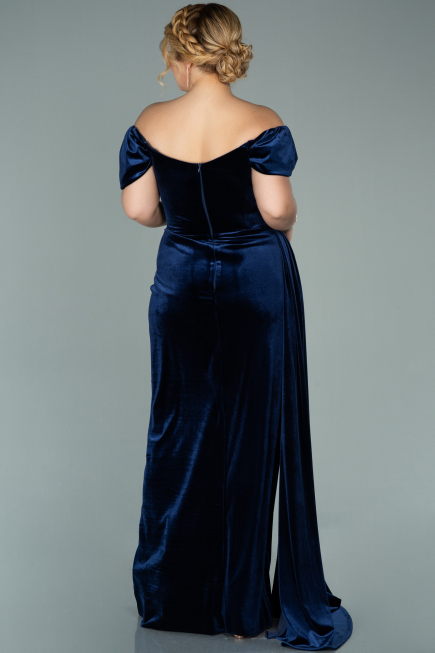 Robe Grande Taille Longue Velours Bleu Marine ABU1991