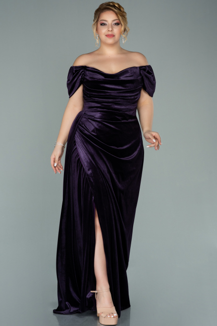 Robe Grande Taille Longue Velours Violet ABU1991