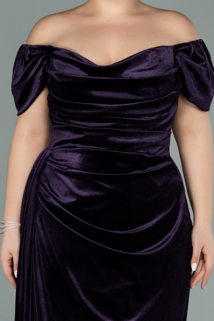Robe Grande Taille Longue Velours Violet ABU1991