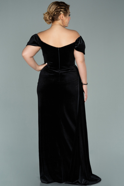 Robe Grande Taille Longue Velours Noir ABU1991
