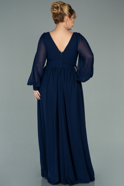Robe Grande Taille Longue Mousseline Bleu Marine ABU1988