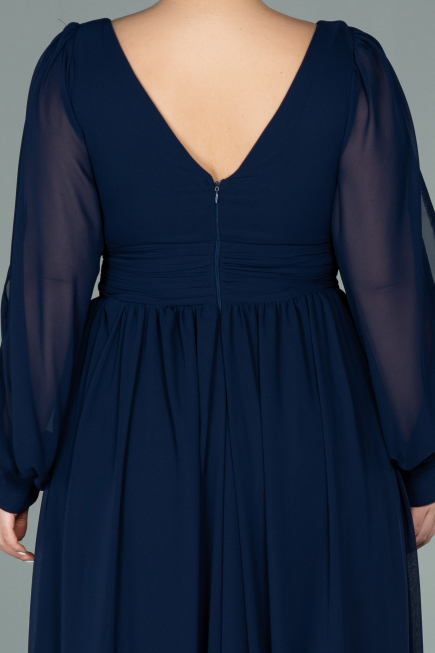 Robe Grande Taille Longue Mousseline Bleu Marine ABU1988