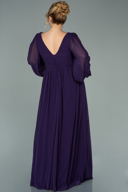 Robe Grande Taille Longue Mousseline Violet ABU1988