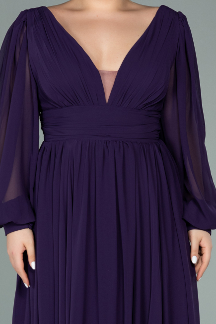 Robe Grande Taille Longue Mousseline Violet ABU1988