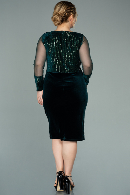 Robe de Soirée Grande Taille Courte Velours à Paillettes Émeraude ABK1152