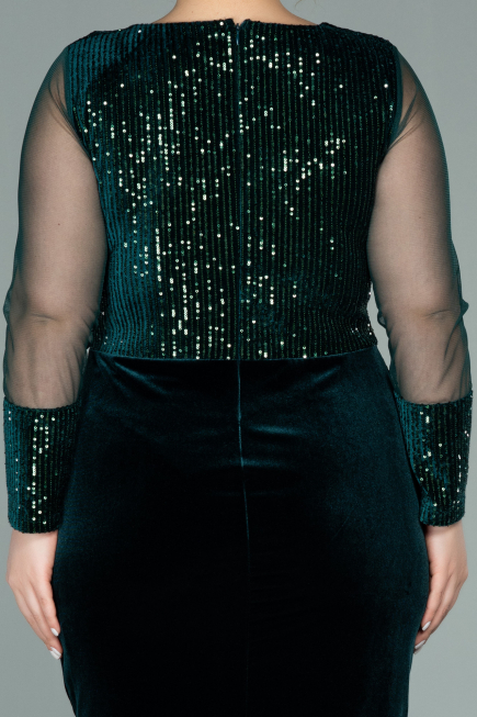 Robe de Soirée Grande Taille Courte Velours à Paillettes Émeraude ABK1152