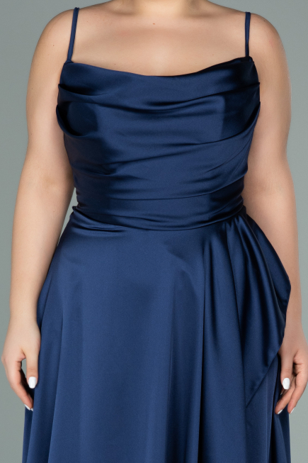 Robe de Soirée Grande Taille Longue Satin Bleu Marine ABU2011