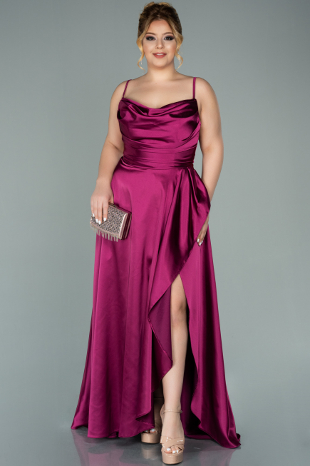 Robe de Soirée Grande Taille Longue Satin Prune ABU2011