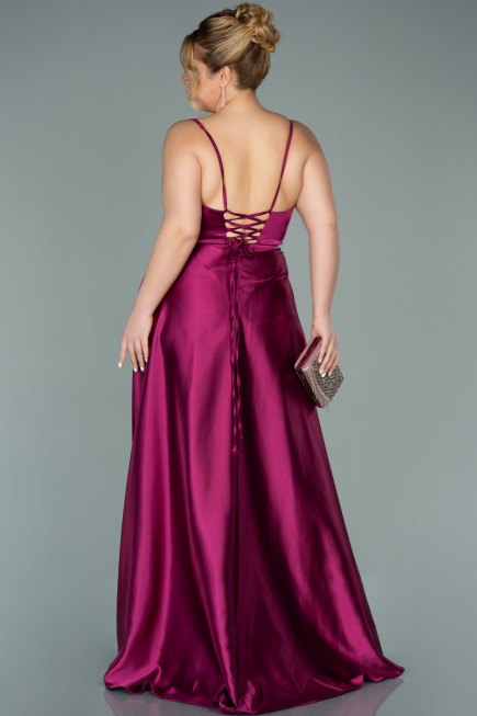 Robe de Soirée Grande Taille Longue Satin Prune ABU2011