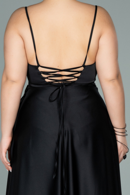 Robe de Soirée Grande Taille Longue Satin Noir ABU2011