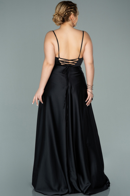 Robe de Soirée Grande Taille Longue Satin Noir ABU2011