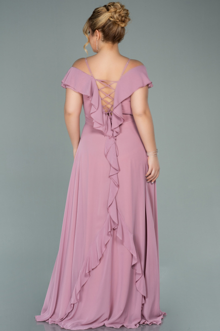 Robe Grande Taille Mousseline Longue Couleur Rose ABU1892