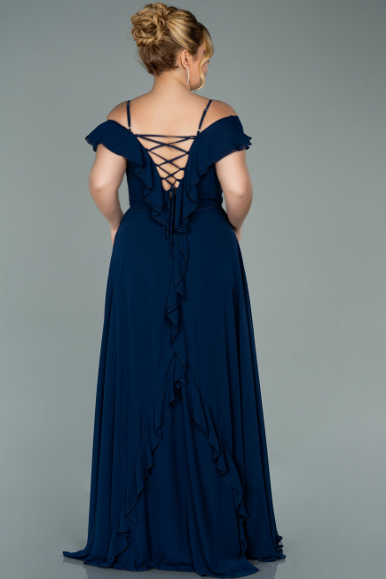 Robe Grande Taille Mousseline Longue Bleu Marine ABU1892
