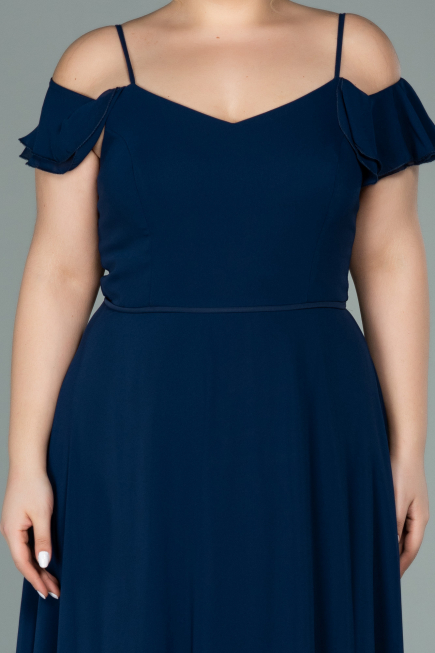 Robe Grande Taille Mousseline Longue Bleu Marine ABU1892
